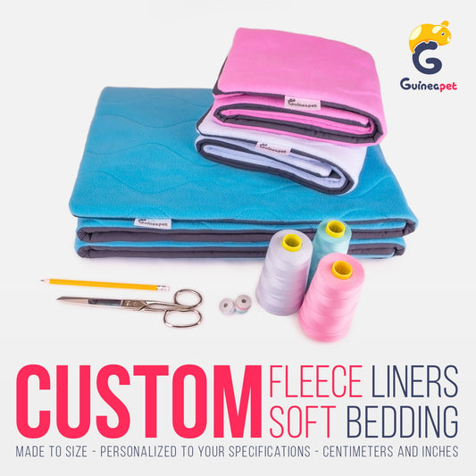 Guineapet custom fleece liners. Bedding for custom, standard, C&C, and wooden guineapet enclosures-cages. Waterproof, absorbent, easy to clean, dust-free, comfortable, durable, recyclable, soft, safe, and dry high-quality bedding solution for guinea pigs, rabbits, hedgehogs, chinchillas, sugar gliders, and other small pets.